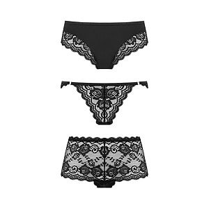 Underneath Eden Panties Set 3pcs (Black), set of lace panties S/M