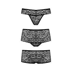 Underneath Lexi Panties Set 3pcs (Black), cheetah print panties set S/M