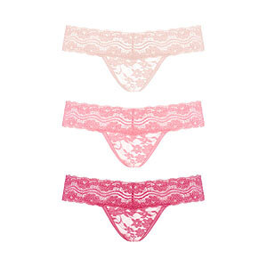 Underneath Rose Thongs Set 3pcs (Pink), floral lace thong set S/M