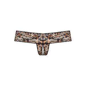 Underneath Gigi Crotchless Thong (Black), leopard thong with open crotch S/M