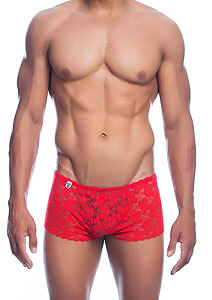 MOB Rose Lace Boy Shorts (Red), men's lace shorts S/M