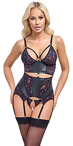 Cottelli OWN ME Basque (Purple), shiny corset with lace S