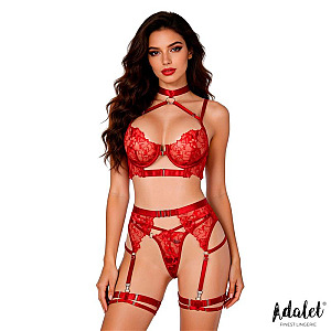 ADALET LINGERIE Hyacinth Bra Garter Set and Thong (Red), erotic lingerie set