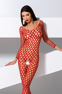 Passion Bodystocking BS077 red full body fishnet suit