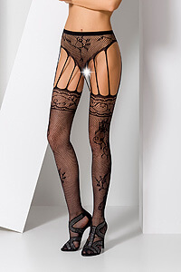 Passion Stockings S016 (Black), sexy open pantyhose