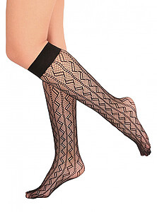 Patterned self-supporting knee socks Passion ZIGZAGO black