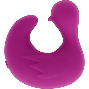 Purple vibrating duck CoverMe Duckymania on the finger