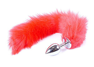Red fox tail with a metal anal plug 45 cm