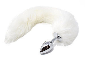 Snow white fox tail with a metal anal plug 45 cm