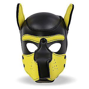 INTOYOU Neoprene Dog Mask (Yellow / Black), fetish dog mask