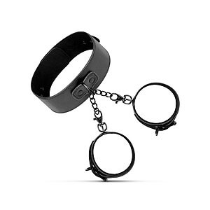 Bedroom Fantasies Collar & Wrist Cuffs (Black), fetish collar and cuffs set