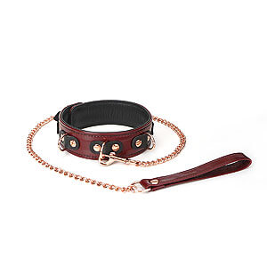 Liebe Seele Wine Red Collar & Leash, bdsm leather collar with leash