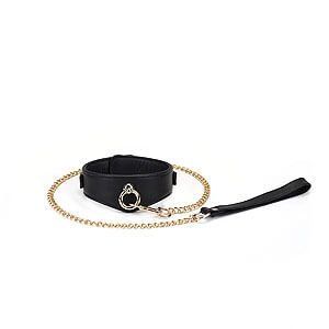 Liebe Seele Dark Secret Curved Collar & Leash (Black), sexy leather collar with leash