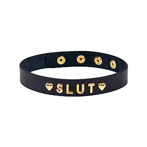 Liebe Seele Choker Slut (Gold), leather fetish collar