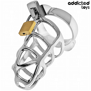 Addicted Toys Locked Silver Lock Metal Penis Cage M, metal chastity cage