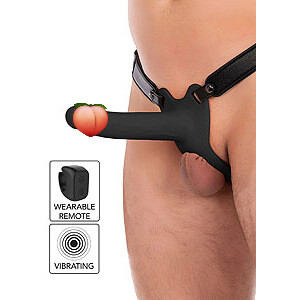 Hidden Desire Hollow Penis Strapon Vibrating Black (18cm), hollow vibrating strap-on