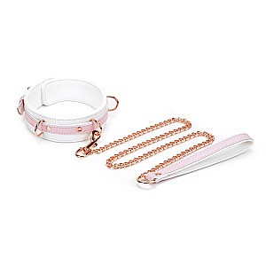 Liebe Seele White & Pink Fairy Leather Collar and Leash, leather collar and leash