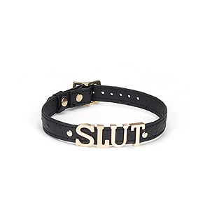 Liebe Seele Demons Kiss Black Leather Choker, leather choker with letters slut