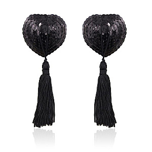 LATETOBED BDSM LINE Self-Adhesive Heart Sequin Nipple Cover with Tassel (Black), self-adhesive nipple covers