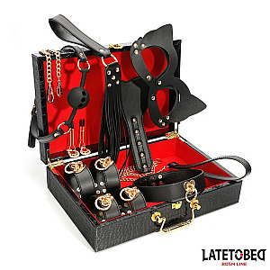 LATETOBED BDSM LINE 8 Piece Leather Bondage Kit with Storage Case, leather bdsm kit