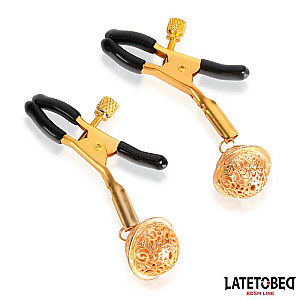 LATETOBED BDSM LINE Nipple Clamps with Bell (Black and Gold), nipple clamps with bells
