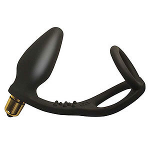 Rocks Off RO-ZEN black anal stimulator with penis and testicle ring