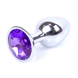 Boss Series Jewellery Silver Plug PURPLE - silver butt plug with gemstone 7 x 2.7 cm