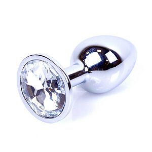 Boss Series Jewellery Silver Plug CLEAR - silver butt plug with gemstone 7 x 2.7 cm