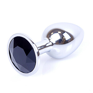 Boss Series Jewellery Silver Plug BLACK - silver butt plug with gemstone 7 x 2.7 cm