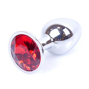 Boss Series Jewellery Silver Plug RED - silver butt plug with gemstone 7 x 2.7 cm