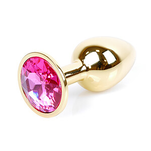 Boss Series Jewellery Gold Plug PINK - gold butt plug with gemstone 7 x 2.7 cm