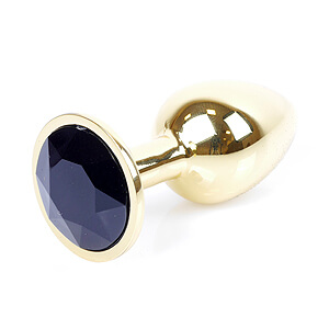 Boss Series Jewellery Gold Plug BLACK - gold butt plug with gemstone 7 x 2.7 cm