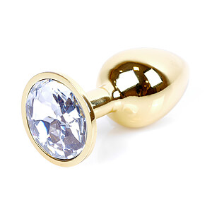 Boss Series Jewellery Gold Plug CLEAR - gold butt plug with gemstone 7 x 2.7 cm